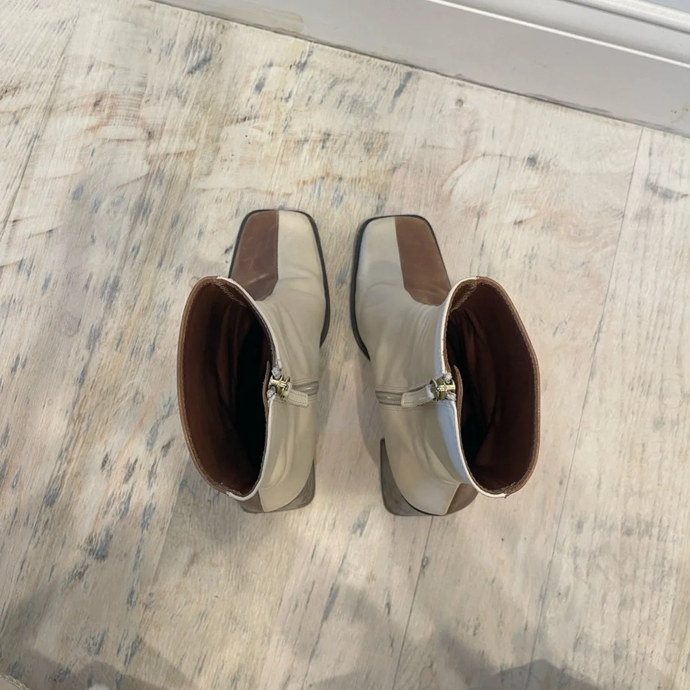 ALOHAS Cream and Brown Heeled Boots - Picture 6 of 10